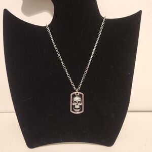 Silvertone Chain Skull Head Necklace